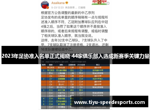 2023年足协准入名单正式揭晓 44家俱乐部入选成新赛季关键力量