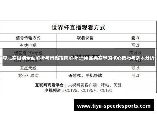 夺冠赛级别全面解析与策略指南解析 适用各类赛事的核心技巧与战术分析