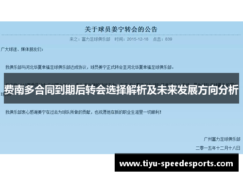 费南多合同到期后转会选择解析及未来发展方向分析